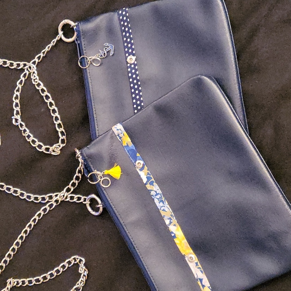 MondayMorningStudios faux leather purses with silver chain link removable strap.